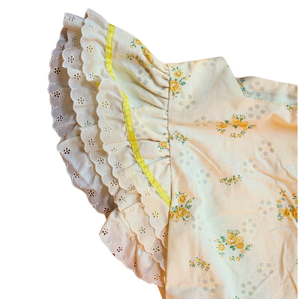 Vintage 70s Handmade Yellow Floral Gunne Sux Style Midi Dress RARE Cottagecore - Picture 5 of 9
